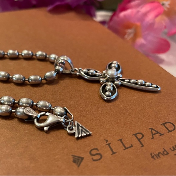 Silpada N1443 Polished Sterling Silver Oval Bead chain & Freshwater Pearl Cross - Picture 8 of 16